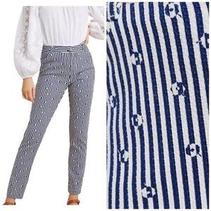 Anthropologie Blue White Striped Floral Essential Slim Trousers Size 2